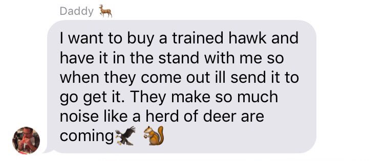 CourtsInSesh11's tweet photo. Any hunter can relate to these texts from my dad... stupid squirrels #huntingprobs https://t.co/Fp9wF3ErXa