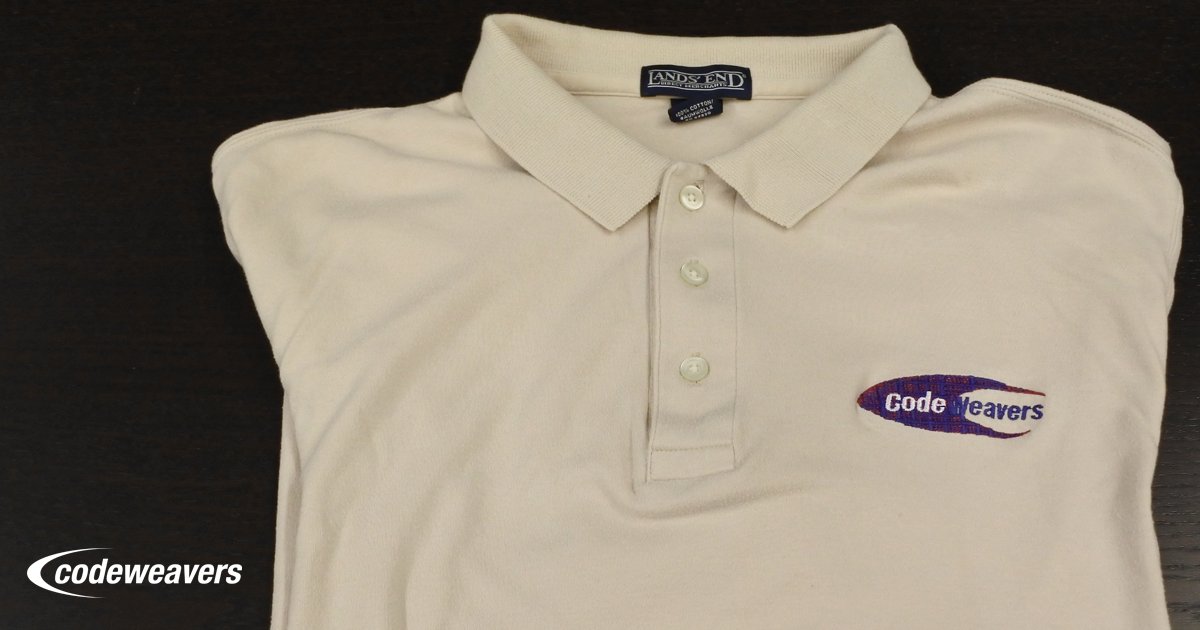 CodeWeavers's tweet image. Debuting out of the vault this week, is a brilliantly eggshell polo with our very first #logo. #SaturdayStyle #CodeWeaversSwag #SaturdaySwag