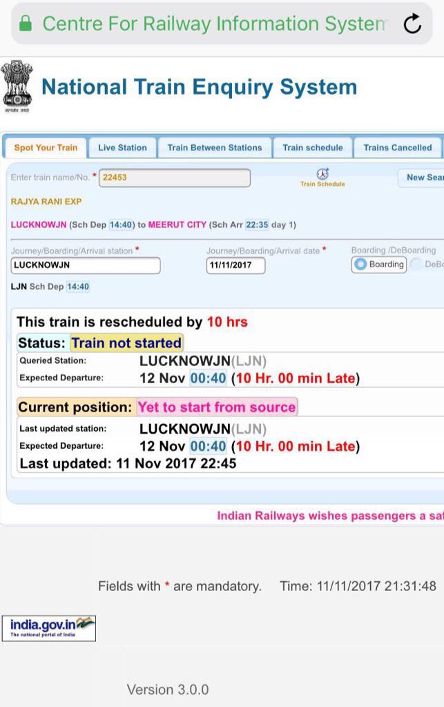 abysxna's tweet image. @PiyushGoyal 
@RailMinIndia 
@myogiadityanath 
@narendramodi 

Train no 22453, Sch Dep 14:40hrs from Lucknow.

Train delayed by 10hours.

Parents (Senior Citizen) are waiting at Station since last 12 HOURS

#PublicProblem
#JanKiBaat 

Request to streamline the Train Operations!