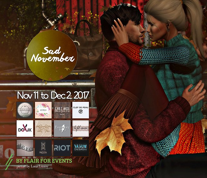 SeleneStarflare's tweet photo. #SadNovember is NOW OPEN!
November 11 - December 2, 2017
Event Info: https://t.co/YpVRGoMYsN
LM: https://t.co/g8ns8C9ctX
#SecondLife #FlairForEvents #FFE #SL #Event #Winter https://t.co/q89rEUY8fp