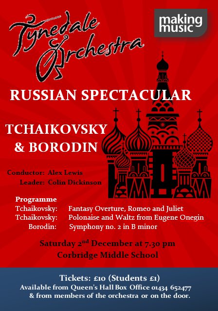 Tynedale Orchestra's next concert is only 3 weeks away! An exciting programme of Tchaikovsky and Borodin! Tickets from <a href="/QueensHall/">Queen's Hall Arts, Hexham</a>