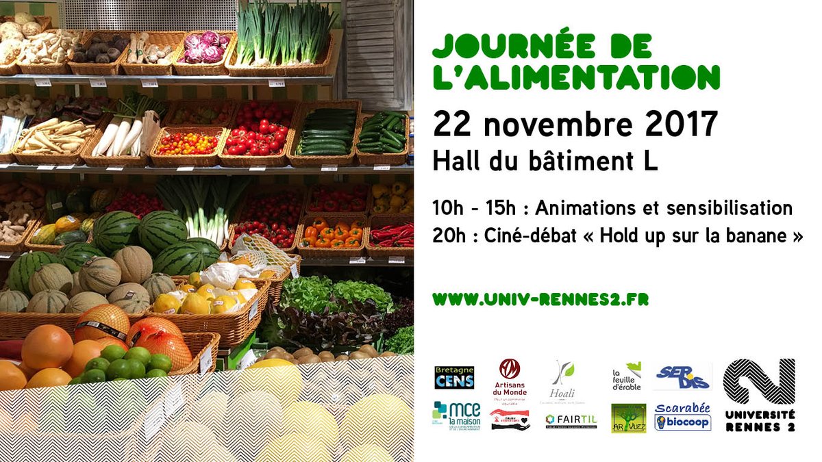 Fairtil_Etrilab's tweet photo. RDV à la journée de l'alimentation le 22/11 pour parler consommation responsable et lutte anti-gaspi avec @UnivRennes_2 @ScarabeeBiocoop @LaFeuilleErable @ArtisansDuMonde @mcerennes @Hoali_org https://t.co/vM4WarHSUC