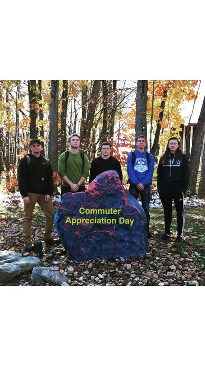 UPJCommuterClub's tweet photo. We (the officers of the Commuter Club) couldn’t get the rock painted for CAD due to all the rain. That didn’t stop @idoggwiecz42 and his friends from getting a picture with the Spirit Rock on CAD though! #CAD2017 https://t.co/UtI0YxU12z