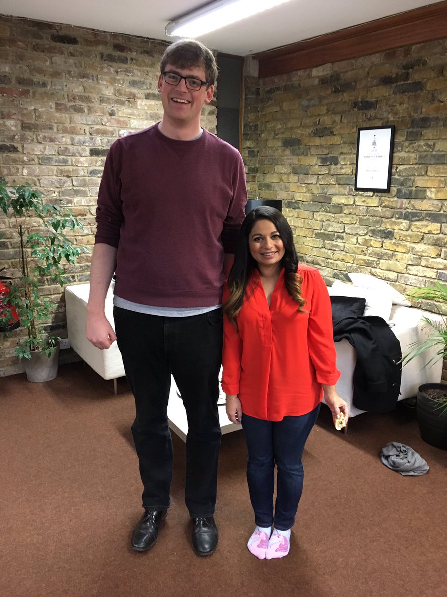 FunSizeSuze's tweet photo. Filming day over! Got a chance to catch up briefly with my co-host on @Outrageous_Acts, @A_Linsell. Not sure you all realise how we fit the extremes of the height bell curve ๐ #OAOS Fab day, @OctoberFilms @Philippa_Blake ๐๐ https://t.co/b3ThbQSE94