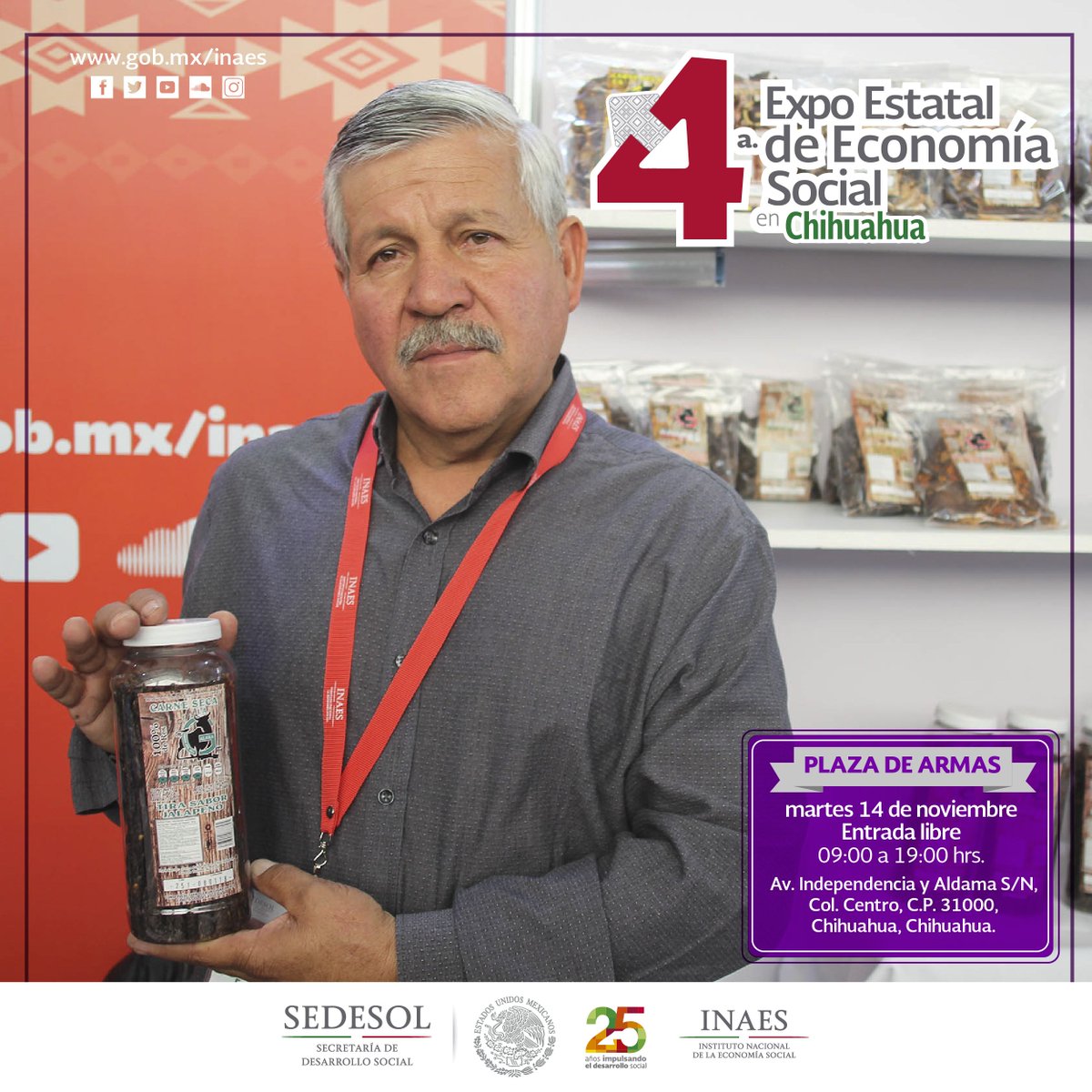 INAESMx's tweet photo. En la Expo Estatal de #EconomíaSocial en #Chihuahua podrás comprar queso, vajillas artesanales, carne seca y más ¡Acompáñanos! https://t.co/ykO7ClM3gn