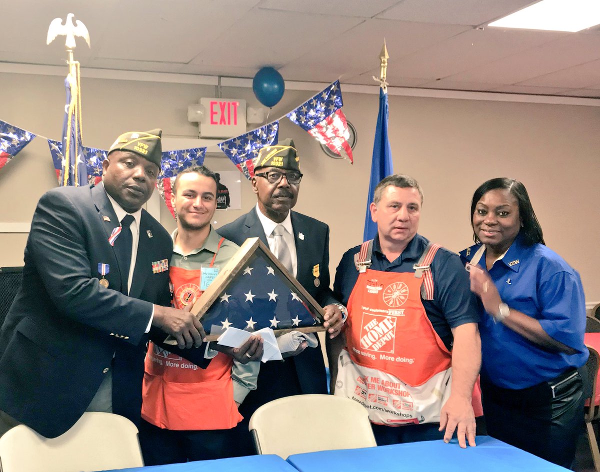 HD8473's tweet photo. Workshop Participant Justin’s Veterans Day 🇺🇸 Flag Case he built was presented just a little while ago to our VFW from yesterday’s Team Depot Event! Signed by yesterday’s volunteers &amp; our store’s Vets! Such a meaningful &amp; impactful experience! #ChoosetoServe @TeamDepot https://t.co/ShzHn69C05