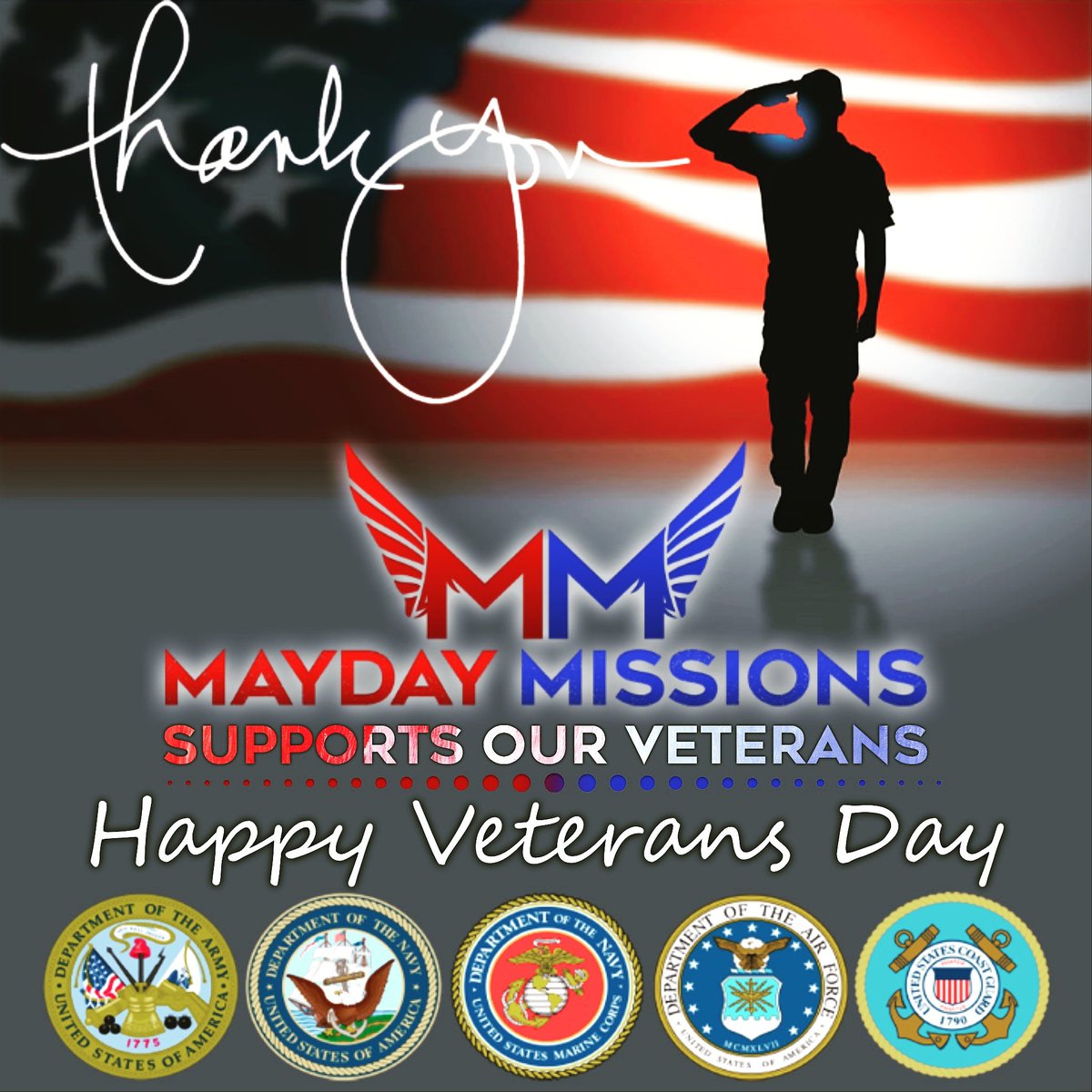 MaydayMissions's tweet photo. Mayday Missions proudly supports our Veterans.  Thank you for your service to our nation and God Bless America!  
#VeteransDay #USA #America #ArmedForces #Veteran #Veterans #ThankYou #HonorOurTroops #SupportOurTroops #Army #Navy #Marines #AirForce #CoastGuard #NationalGuard https://t.co/rHXoUz4hTi