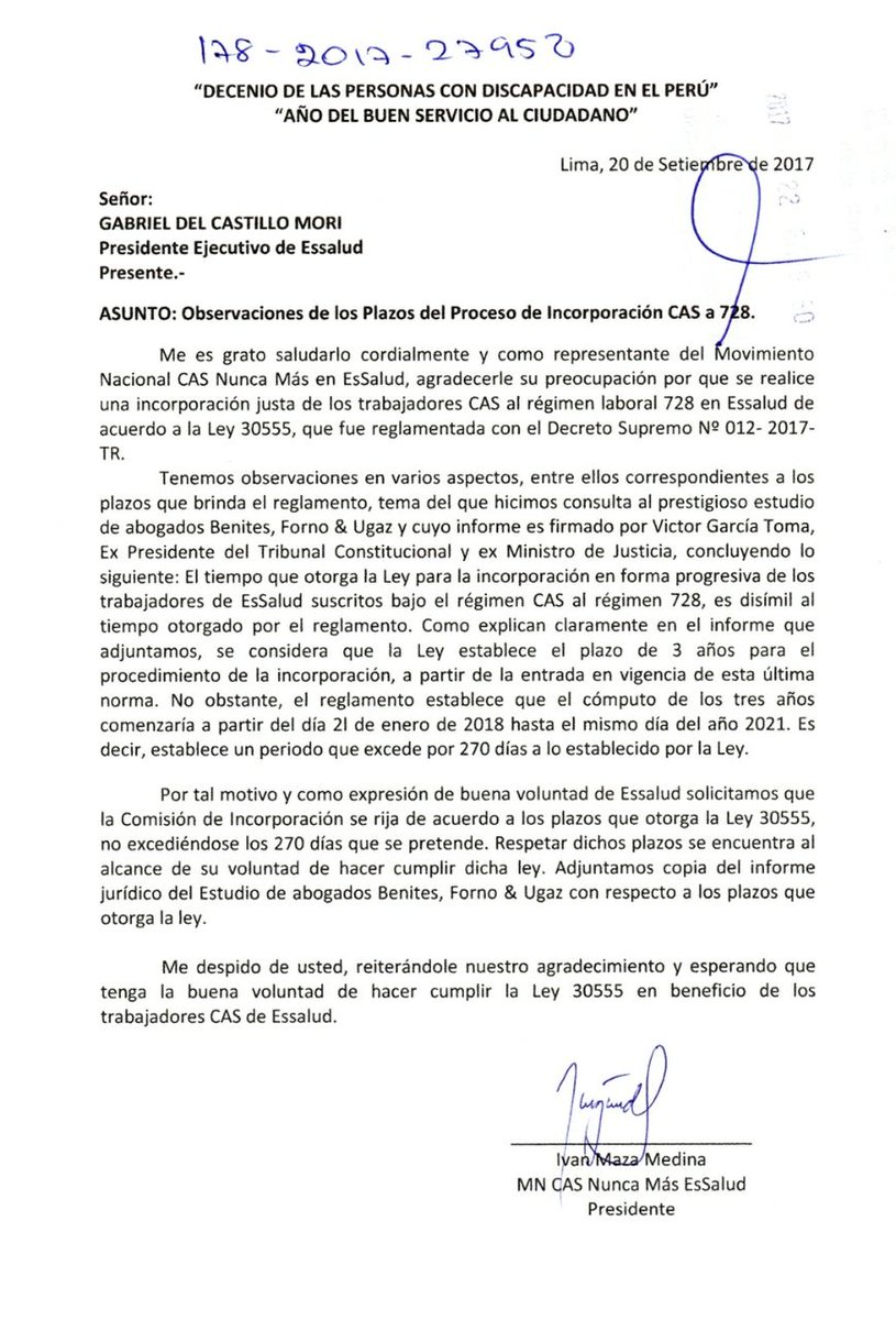 Anniecas16's tweet photo. Estimado Viceminitro @augusegui necesitamos respuestas de ESSALUD solo tenemos negativas, al momento solo 250 Cas x mes esto no cubre el total beneficiados los 9742 aprox. Tampoco tenemos respuestas en relación al  tiempo de la #Ley30555 vigenci  26/04/17 al 26/04/20 S.O.S https://t.co/1DZjHbf7xI