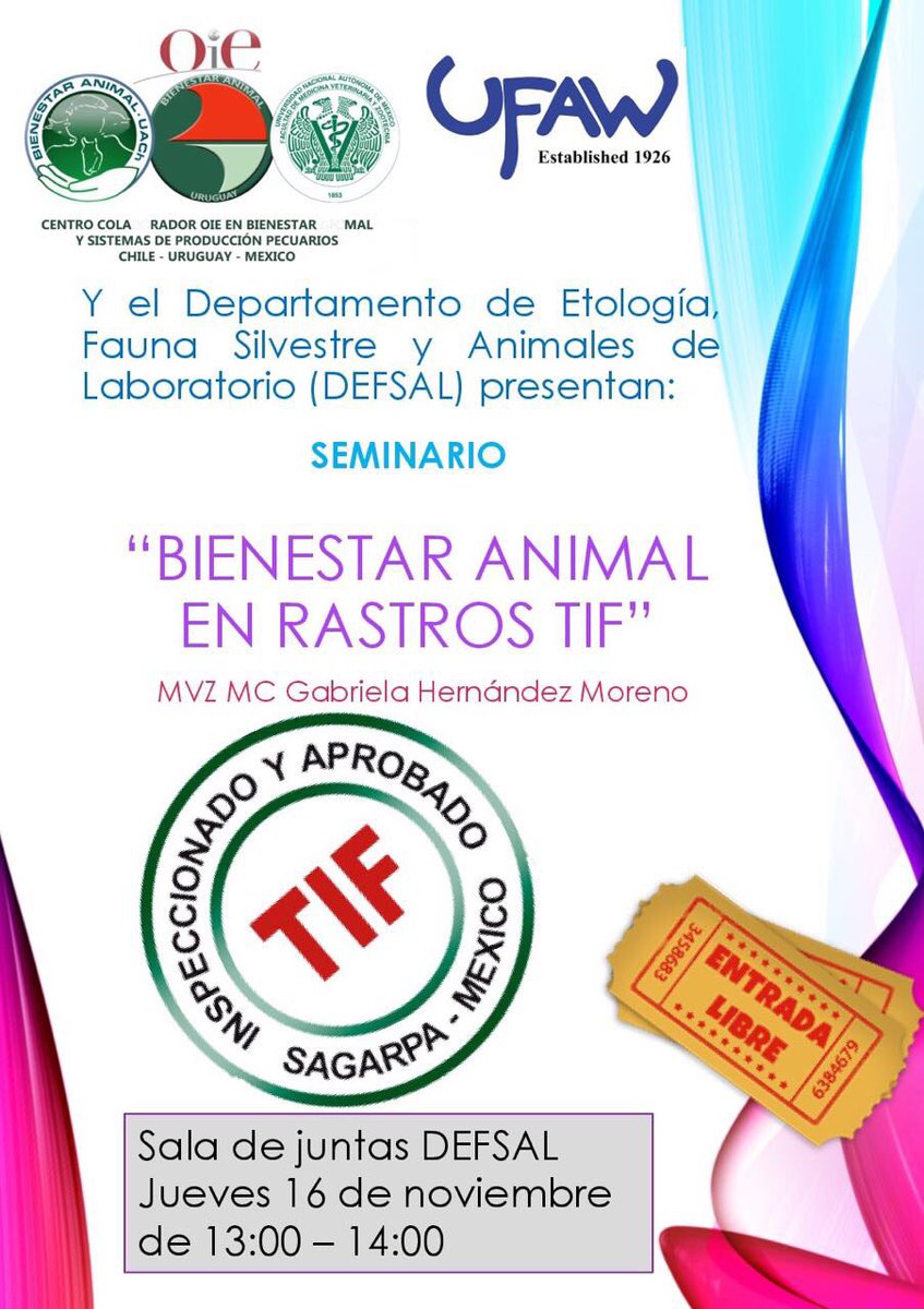 FMVZUNAM's tweet photo. #Agenda | Seminario “Bienestar Animal en rastros TIF” • 16 de noviembre • 13 hrs • Sala de Juntas #DEFSAL ¡No faltes! https://t.co/aYCs4jg09g