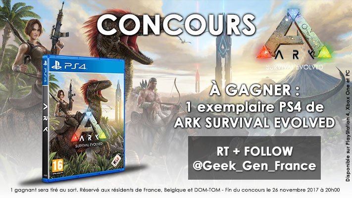 Geek_Gen_France's tweet image. #CONCOURS 🎁 Tentez de gagner un exemplaire #PS4 de 🦖 Ark Survival Evolved 🦕 Follow @Geek_Gen_France + RT pour participer. Augmentez vos chances en likant la page Facebook Geek Gen --&amp;gt; goo.gl/wuimx9  Bonne chance ! #ArkSurvivalEvolved