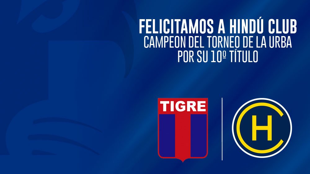 Felicitamos a nuestros vecinos y amigos de HINDU CLUB por el título obtenido esta tarde ante Alumni en la final del Torneo de la URBA.
FELICIDADES CAMPEON !!! <a href="/Club_Hindu/">Hindú Club</a>
