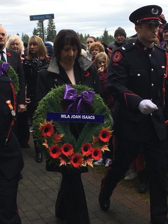 joan_isaacs's tweet photo. Honoured and proud to lay a wreath as MLA at the Coquitlam Remembrance Day service with the @CoquitlamLegion. Thank you. #LestWeForget #CoquitlamRemembers #CanadaRemembers https://t.co/GVCbeKWyyb