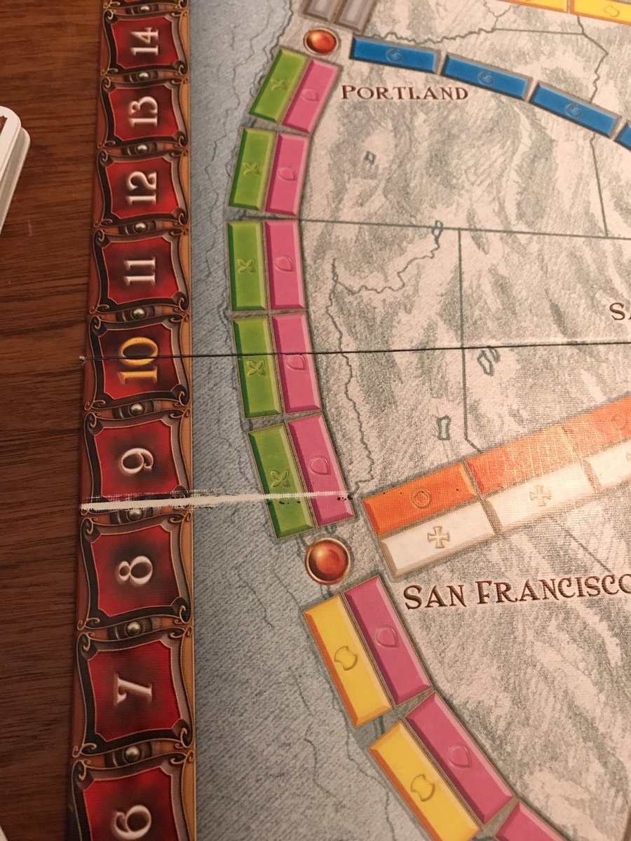 Deviros's tweet photo. @days_of_wonder just bought ticket to ride and the board came damaged - return to store or go through you? Thanks! https://t.co/lvnYucnomU