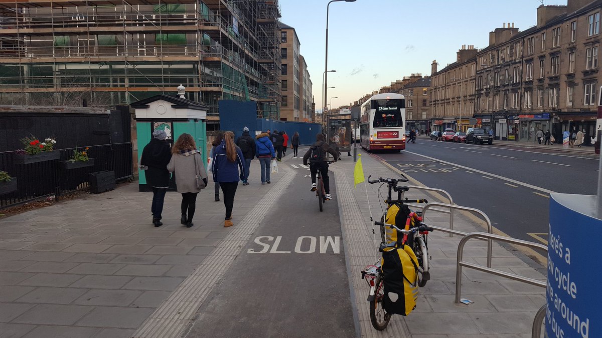 hank_chief's tweet photo. Obligatory trip to #LeithWalk 's new segregated cycle infrastructure

Was good. More of this please. 

Street felt much safer/nicer to be on. Lots of peds &amp; less dominated by motor vehicles

More thoughts 👇
https://t.co/TpRLXuxIJM https://t.co/0rtmtr1GxU