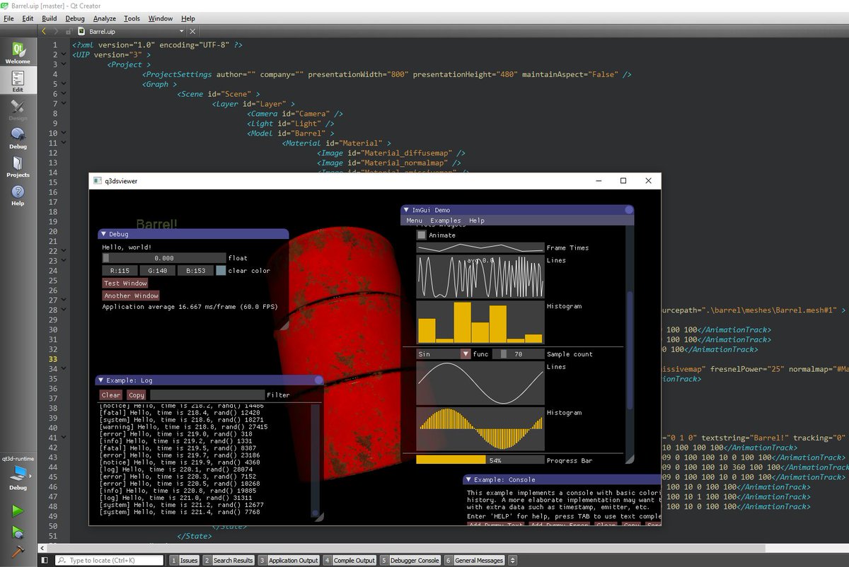 alpqr's tweet image. Demo UI up and running, can&apos;t wait for the real profile/debug data from everyone&apos;s favorite #Qt3DStudio barrel! (uses github.com/alpqr/imgui-qt…)