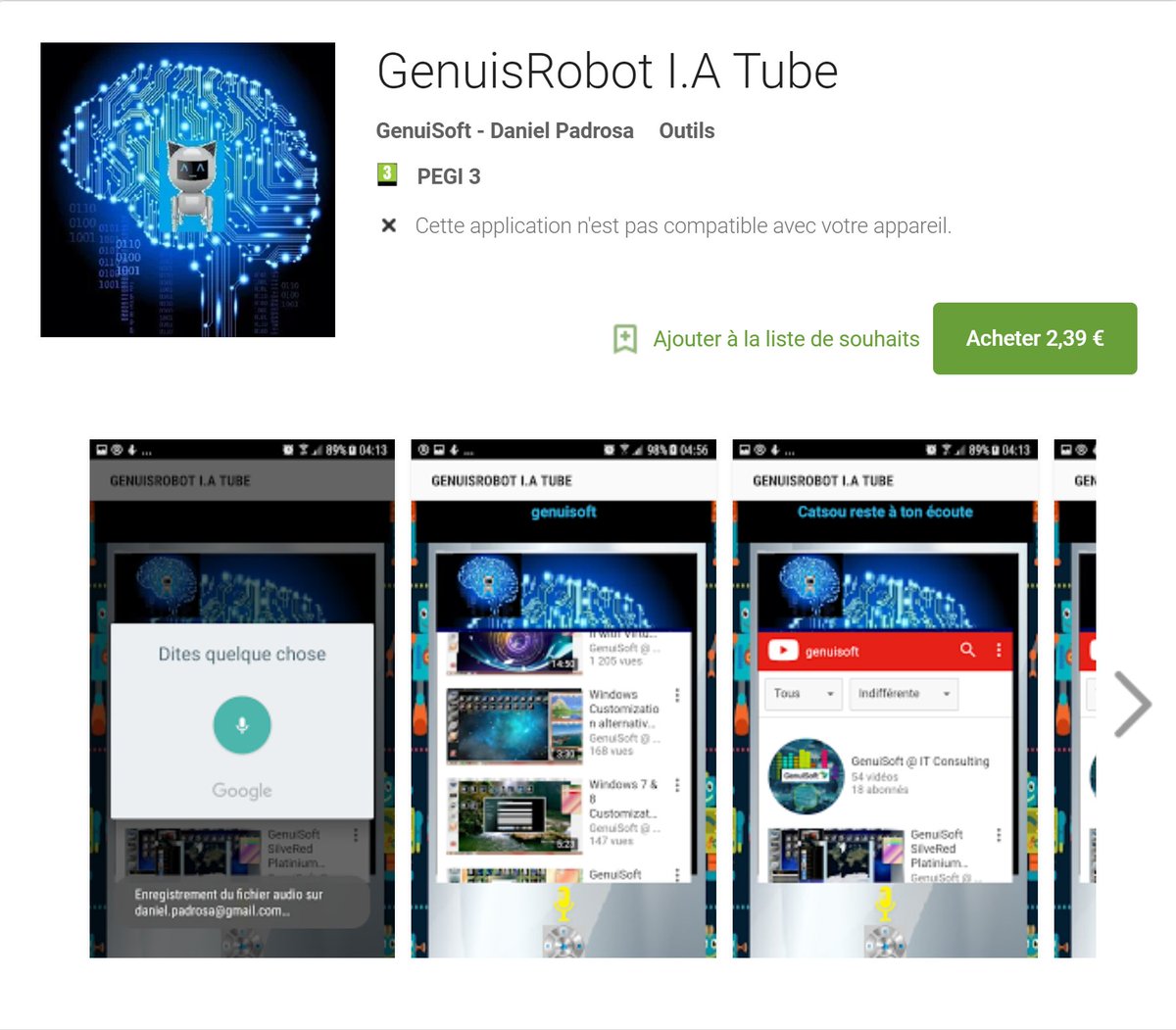 GenuiSoft's tweet image. Discover GenuisRobot I.A Tube for search YouTube video with your voice !
play.google.com/store/apps/det…