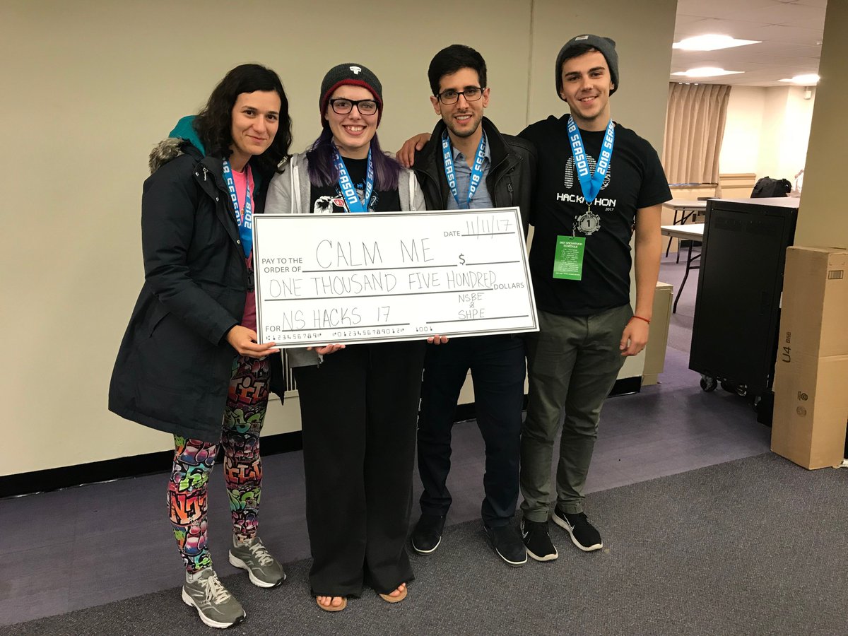 Congrats to Team Calm Me for winning 1st place at <a href="/ns_lehman/">NSBE-SHPE</a>!! Calm Me helps veterans who suffer from anxiety and PTSD relax #nshacks17
