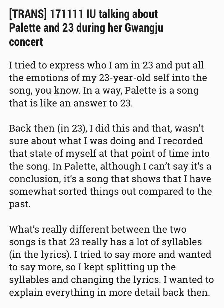 Team Trans Iu Talking About Palette And 23 During Her Gwangju Concert For Palette Unlike The Warm Kind And Emotional Me In Ttn Or The Seemingly Strong Side