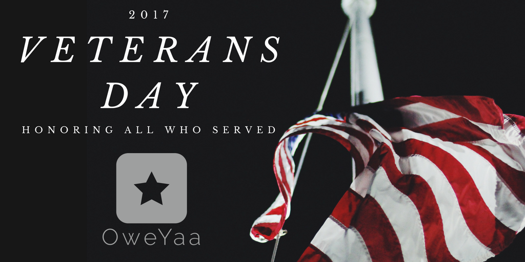 OweYaa's tweet photo. Happy Veterans Day from all of us at OweYaa. We owe you our continual thanks and we are dedicated to your post-service career success because of your service. https://t.co/b0lYuHZGhM