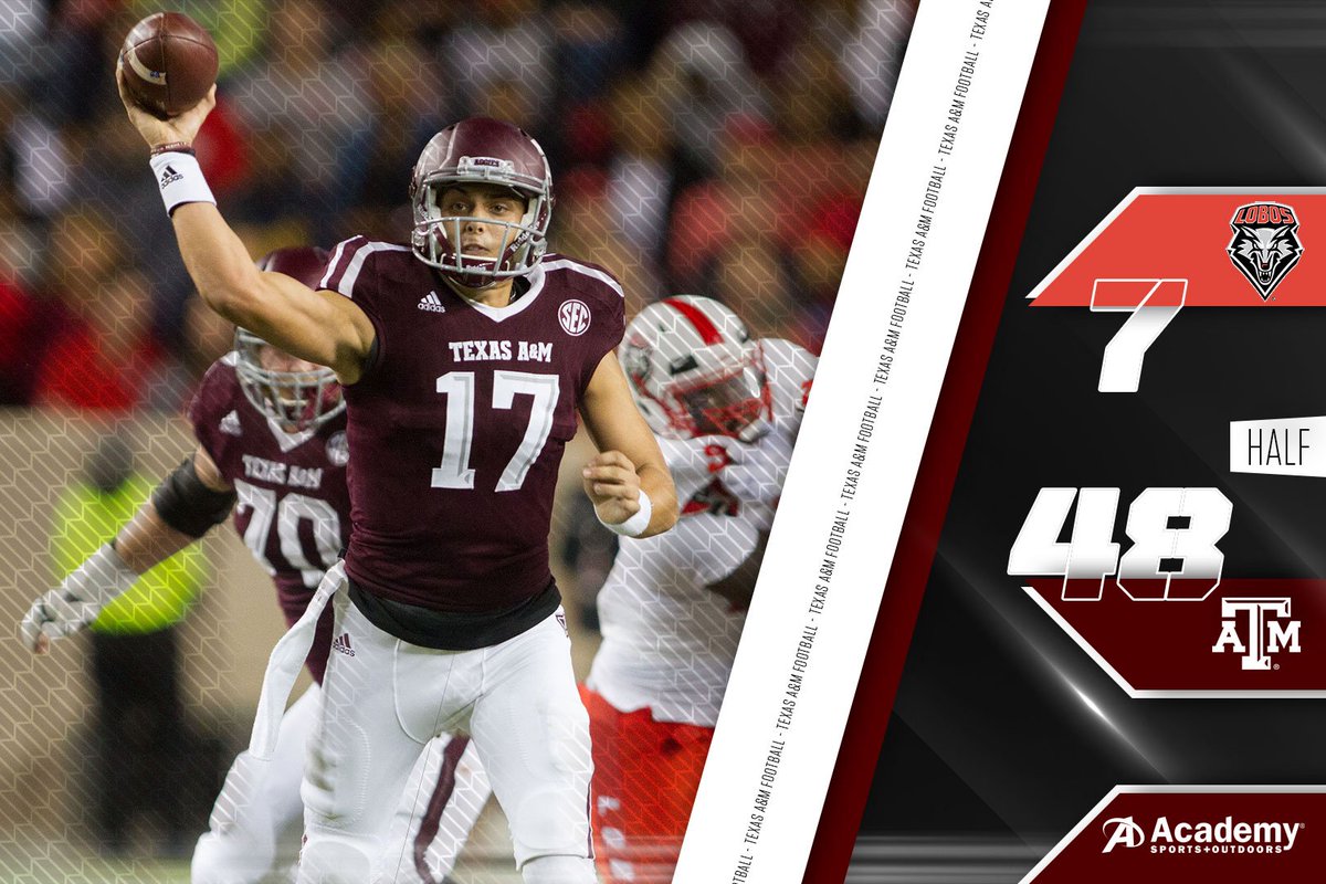 AggieFootball's tweet photo. Halftime #12thMan #UNMvsTAMU 

pres. by @academy https://t.co/G6uWh72JBF