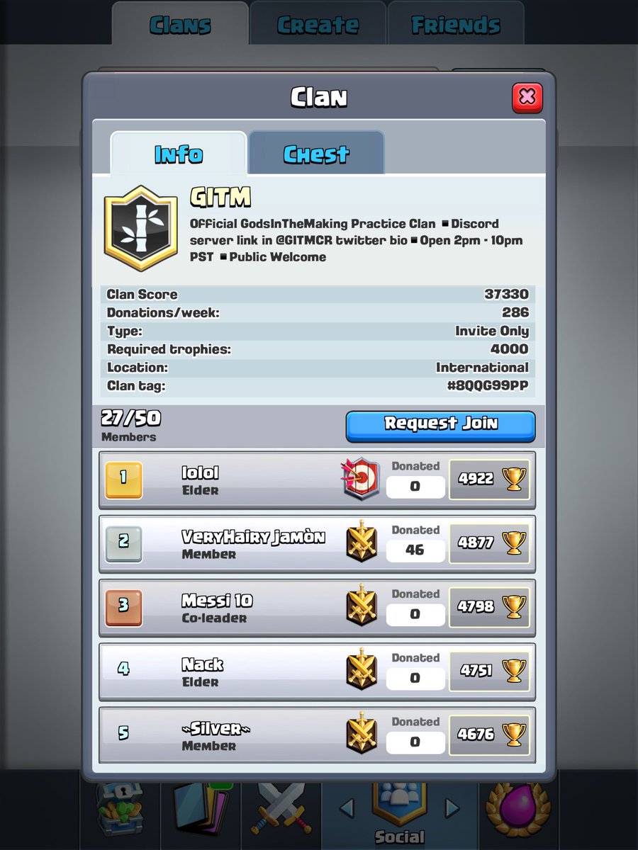 ➡️ Check out <a href="/GITMCR/">GITM</a> ⚔️

➡️ Discord discord.gg/R8q6MSa ✅

‘GITM’ is a practice clan designed to help players become more competitive 🔥