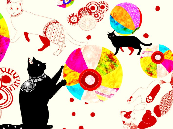テキスタイルデザイン イラストnishikotoroblue どんな服装にも合う可愛い猫や鮮やかな紙風船がデザインされたバッグ 本日のみデザフェス限定販売です 売り切る前にお早めにお買い求めください デザフェス デザフェス46 猫 ねこ 黒猫 和