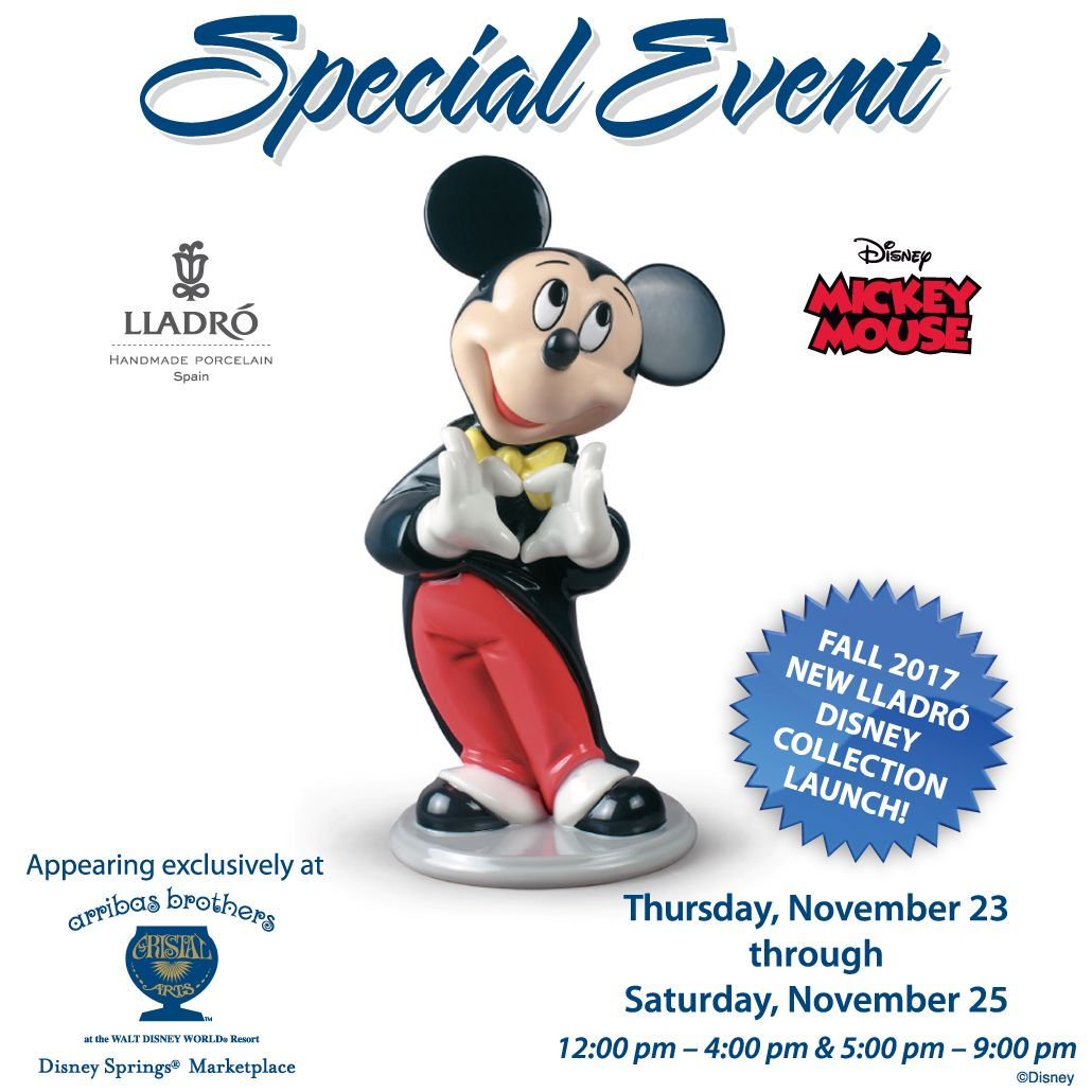 disneyarribas's tweet photo. Lladro Artist Signing Event happening at Arribas Brothers @DisneySprings on Nov. 23, 24, &amp; 25 ten new pieces being launched from the fall collection #arribasbrothers #lladrodisney https://t.co/KMFWC6c4j8