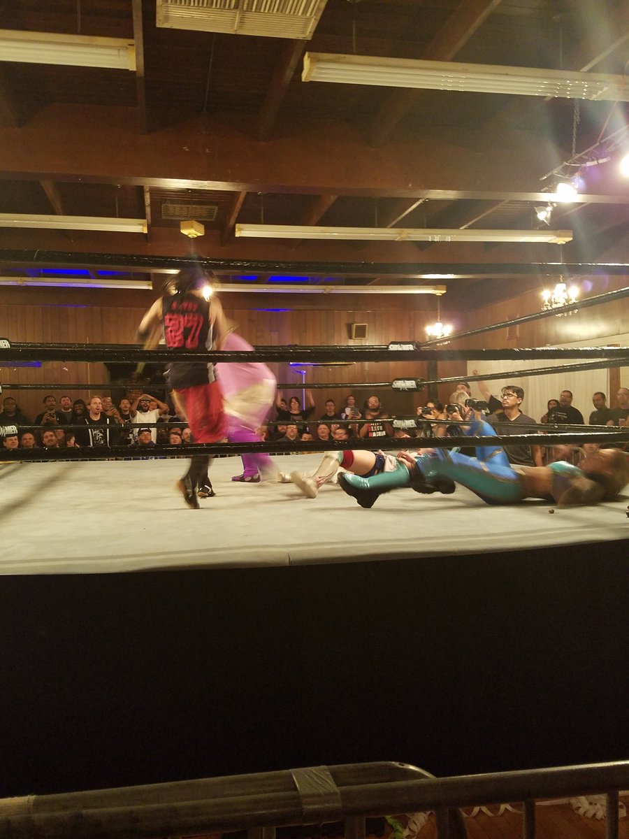 scottj789's tweet photo. Kong comes out to join the party to attack Shida.  @NikiMSavo tales a chair to both Mercedes and Aja.  #SHIMMER97 https://t.co/BV2LStrFx0