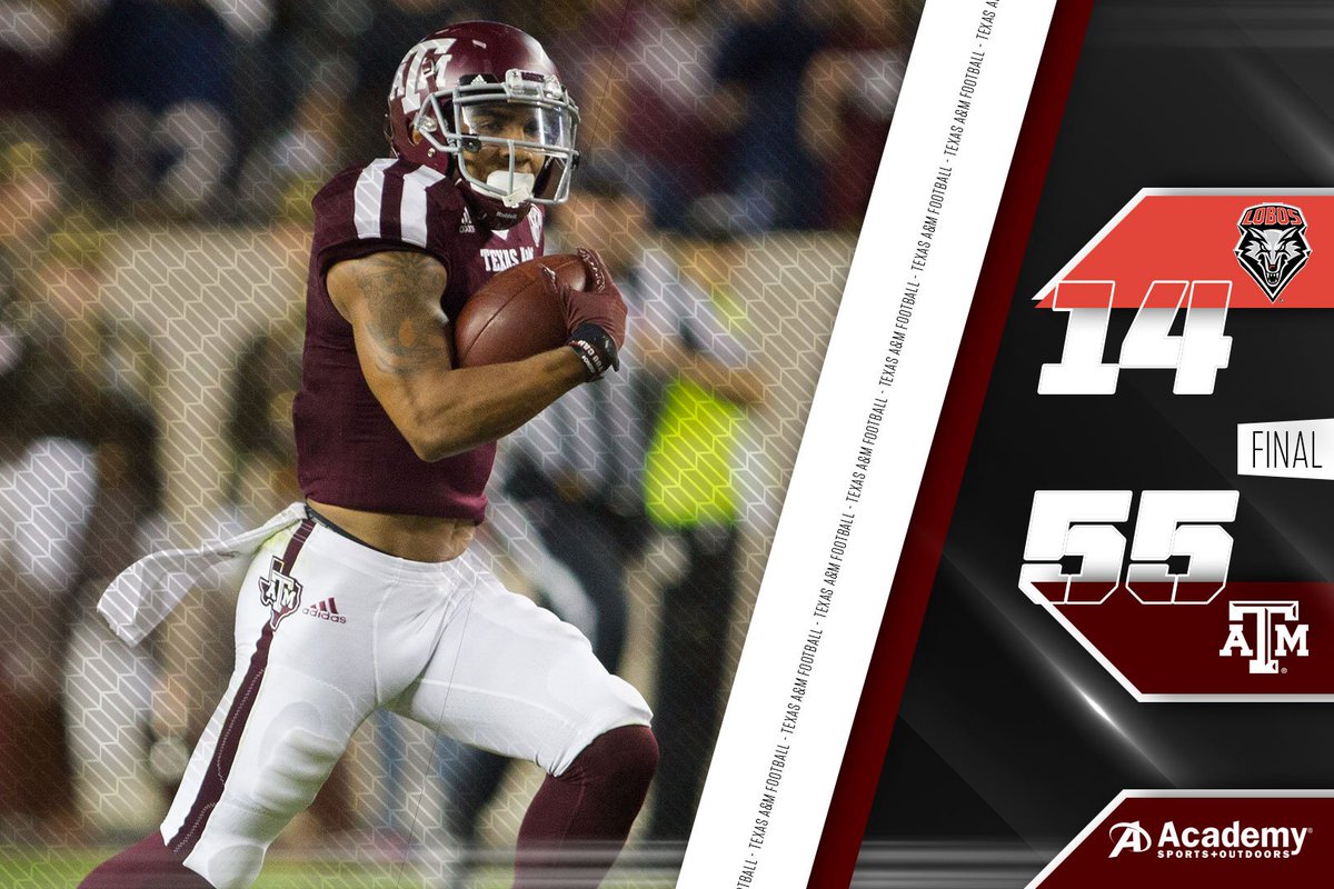 AggieFootball's tweet photo. Texas A&amp;M defeats New Mexico in final home game of the season #12thMan #UNMvsTAMU 

pres. by @academy https://t.co/Wal4ws3QPz