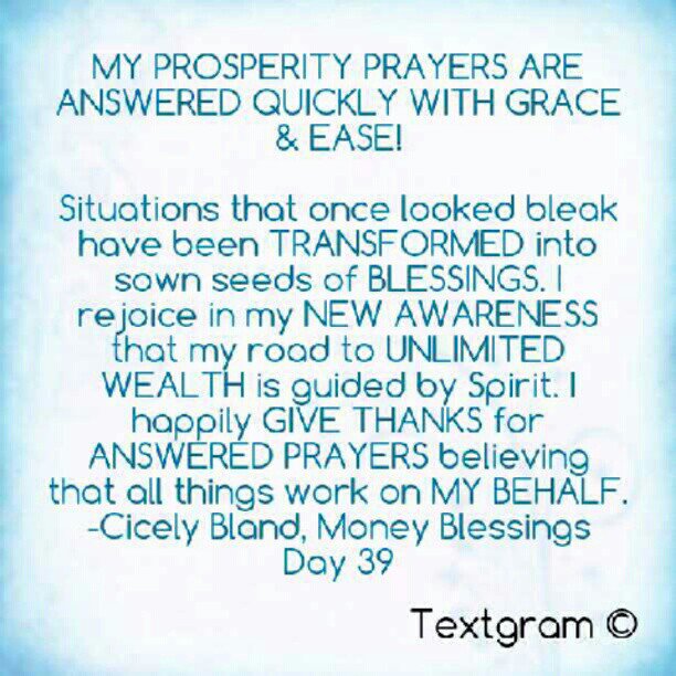 cicelybland's tweet photo. Today's #MoneyBlessings #Affirmation: MY PROSPERITY PRAYERS ARE ANSWERED QUICKLY WITH GRACE AND EASE! Expect Divine results with https://t.co/edg4T2GHxV #CicelyBland #AuthorsLive #ProsperSource #Prosperity #eWomenNetwork #Scribd https://t.co/GgjKcFYMX4