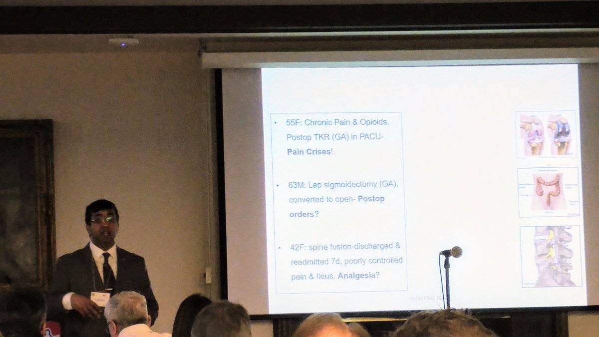 NaveenEipe's tweet photo. @GBaldini18 @sages @ErasSociety @eras @mcgillanesth @McGColorectal Always a good challenge to speak on Acute Pain &amp; ERAS in a multidisciplinary meeting!
#CaseBasedLectures #SimpleMessaging
And good work running this McGill-ERAS meeting every year!
#GoToMcGillERAS #KeepItGoingGrowing https://t.co/mga205Hi8C