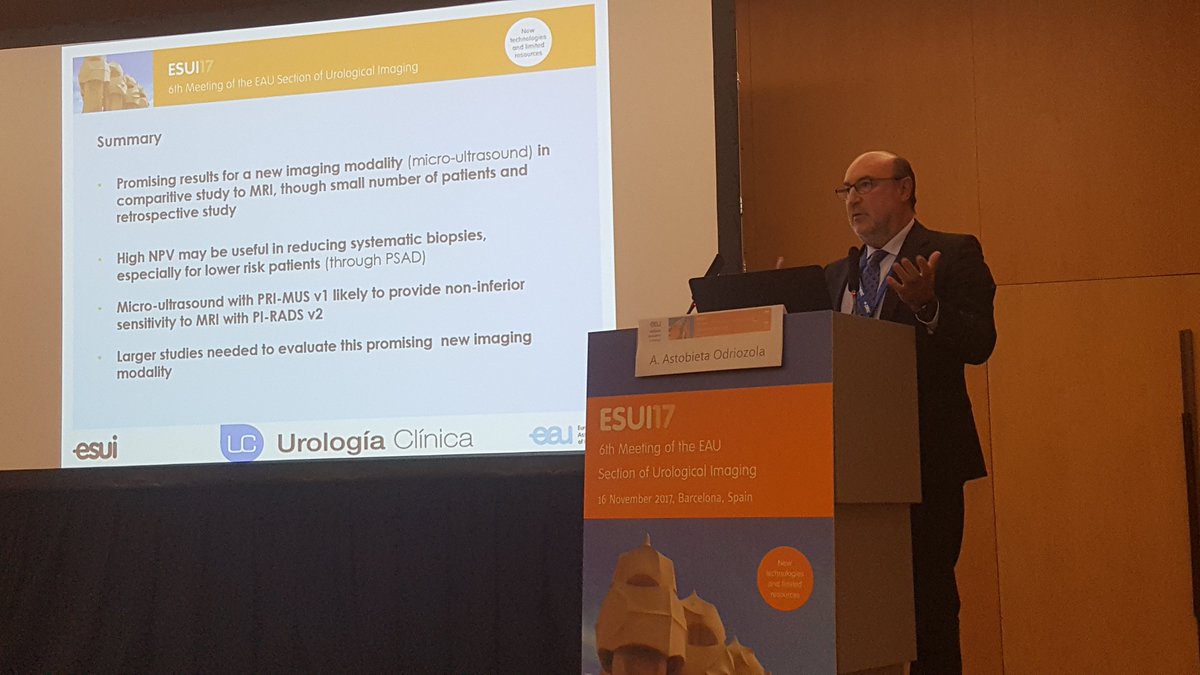 ExactImaging's tweet photo. Dr. Astobieta #ESUI17 #EMUC17 "Micro-ultrasound shows promising relative sensitivity and NPV for detecting clinically significant prostate cancer when compared to mpMRI" in 35 patient study https://t.co/MMIwEi2LAk