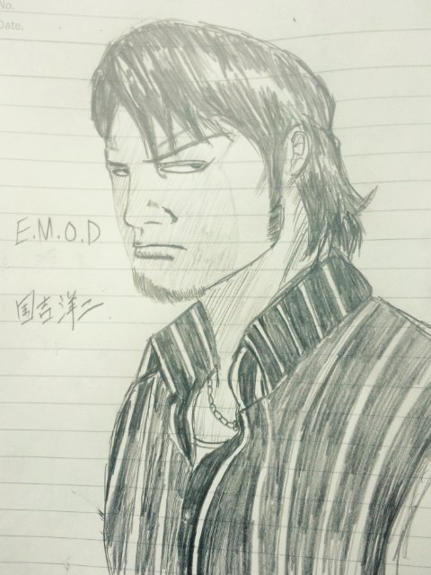 tejimax777's tweet image. 過去画だけども、真剣に描くと割と自分でも｢おっ？｣って思う事もある。

でも洋二じゃなくて洋次なんだよね。そこだけ残念。

#国吉洋次 #EMOD