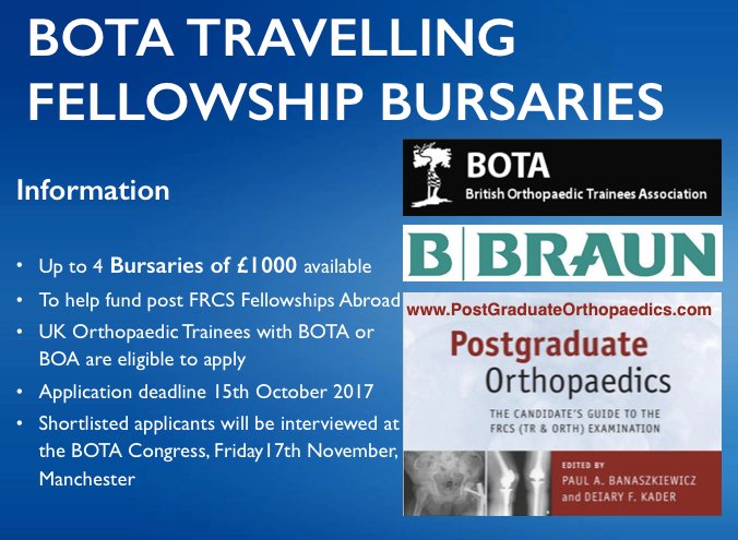 BOTA (@bota_uk) on Twitter photo Congratulations to the 4 winners of the £1,000 BOTA Travelling Fellowship Bursaries generously sponsored by <a href="/PG_Orthopaedics/">PG_Orthopaedics</a> & @BBraunUK
We hope you gain fantastic experience for your career ahead Simon Graham, Ivor Vanhegan, Lawrence Moulton & Will Kieffer
<a href="/LS_Moulton/">Lawrence Moulton</a> <a href="/IvorSV/">Ivor Vanhegan</a> Congratulations to the 4 winners of the £1,000 BOTA Travelling Fellowship Bursaries generously sponsored by <a href="/PG_Orthopaedics/">PG_Orthopaedics</a> & @BBraunUK
We hope you gain fantastic experience for your career ahead Simon Graham, Ivor Vanhegan, Lawrence Moulton & Will Kieffer
<a href="/LS_Moulton/">Lawrence Moulton</a> <a href="/IvorSV/">Ivor Vanhegan</a>