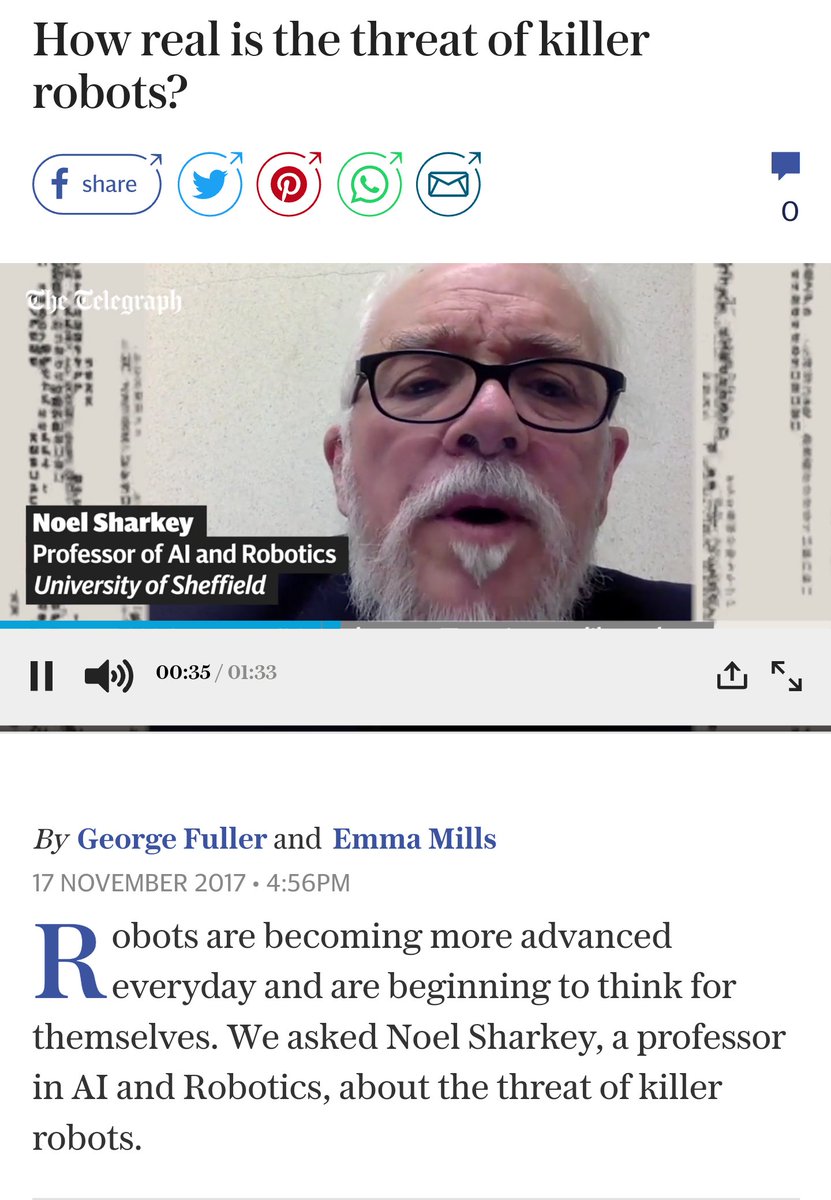 icracnet's tweet image. &quot;How real is the threat of killer robots?&quot; ICRAC&apos;s @NoelSharkey explains.
telegraph.co.uk/technology/0/r… via @telegraphtech