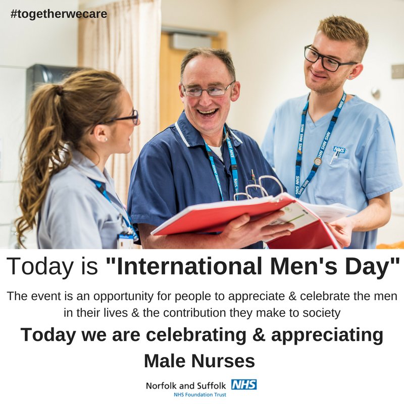 I'm far from convinced that we need an International Men's Day - it strikes me that as a WASP male I have a lot of advantages already - but the one place I AM in a minority is as a nurse, so let's celebrate male nurses!! #malenurses