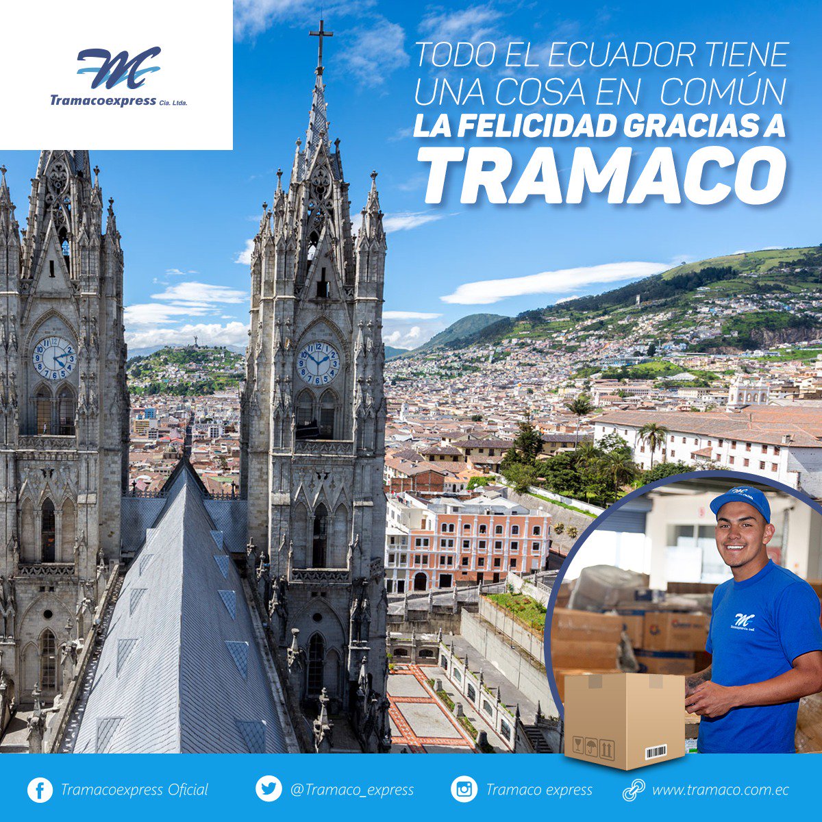Todo el Ecuador comparte felicidad gracias a #Tramaco.
Te brindamos el mejor servicio de cuidado y monitoreo  de tus encargos.
#SiempreATiempo