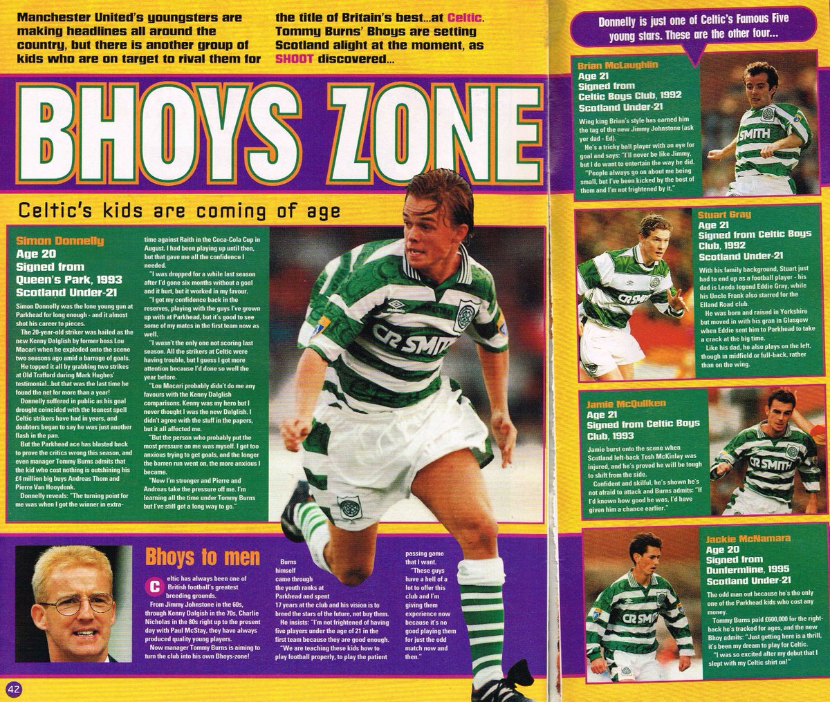 ScotsFootyCards's tweet photo. Bhoys Zone - #Celtic's kids are coming of age #SimonDonnelly #BrianMcLaughlin #StuartGray #JamieMcQuilken #JackieMcNamara #Shoot! 1995-11-04 https://t.co/0FIXtMR090