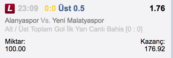 Alanyaspor - Yeni Malatyaspor
İY 0.5 Üst 1.76

Bol Şans!

#Canlı #Canlibahis #iddaa #Superbetin