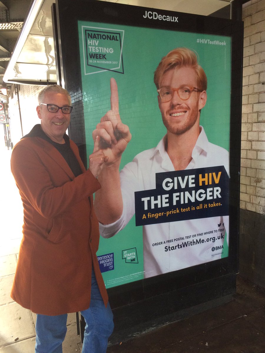 drgregussher's tweet image. My husband @drWazAus giving HIV the finger in Shoreditch #nhtw #hivtestingweek @METROCharity @PositiveEast @Spectra_London @GMIPartnership @doitldn @MetroGetit @PitstopPLUS