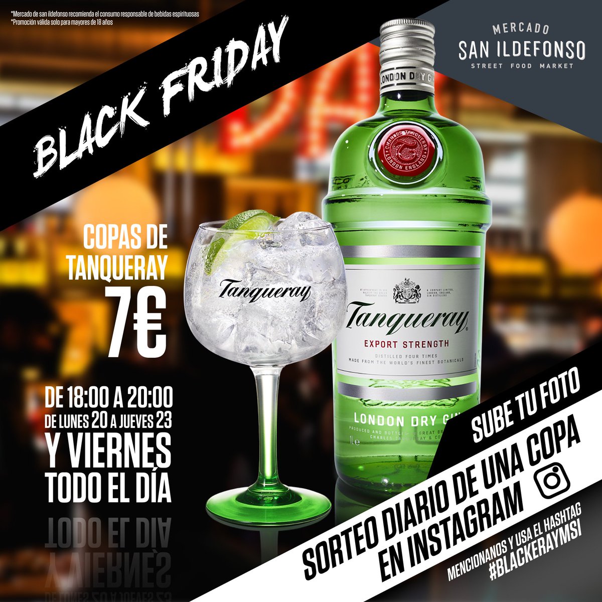 MSanIldefonso's tweet photo. ¡Menuda semana de #BlackFriday nos espera! 😎👌 Sube una foto con tu #tanqueray en #Sanilde etiquetándonos y usando el hashtag #BlackerayMSI  y podrás conseguir otra copa https://t.co/iwrsBoHCk5