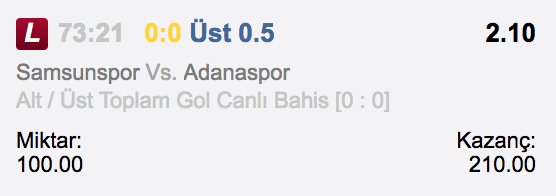 Samsunspor - Adanaspor
Toplam Gol 0.5 Üst 2.10

Bol Şans!

#Canlı #Canlibahis #Superbetin #iddaatahmin