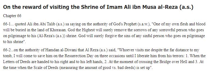 ShiaMeetup's tweet image. "One of my own flesh and blood will be buried in the land of Khorasan. God the Highest will surely remove the sorrows of any sorrowful person who goes on pilgrimage to his (Al-Reza's (a.s.)) shrine. news.aqr.ir/portal/home/?n…