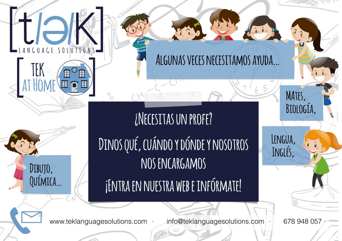 TEKLanguageSols's tweet photo. En TEK, sabemos que encontrar un profe adecuado no es nada fácil. 
Por eso, queremos ayudarte y para ello hemos creado TEK at Home. Contáctanos, rellena nuestro formulario (materia, horario, ubicación, presupuesto, etc) y nosotros hacemos el resto. 😉😉 https://t.co/WxrYEmItSU