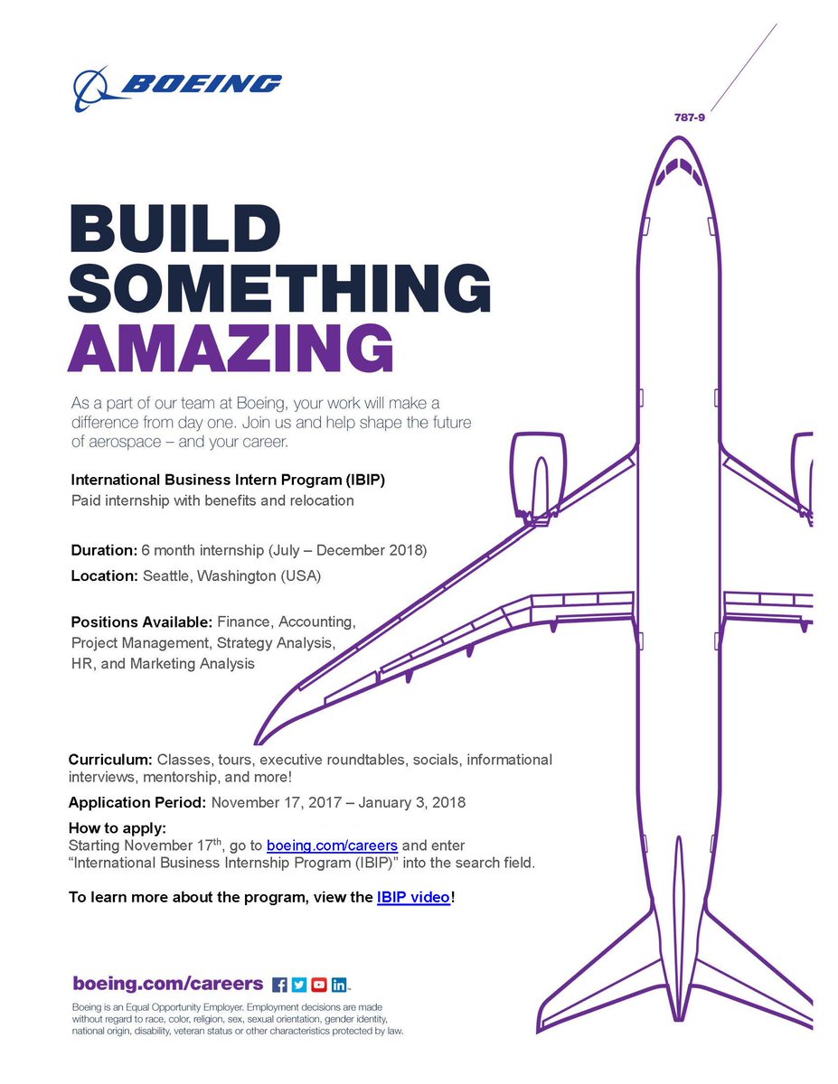 BoeingMidEast's tweet photo. APPLY NOW:  Interested in a 6 month internship with #Boeing in Seattle from July to December 2018?  Business Majors in #UAE, hurry and apply for the International Business Intern Program (#IBIP). https://t.co/DxLzTg00cU
