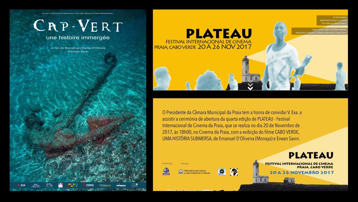 ErwanSavin's tweet photo. Notre documentaire " Cap-Vert, une histoire immergée " sera projeté le 20 novembre 2017 (18h) en ouverture du Festival International du Cinéma de Praia/Cap-Vert (du 20 au 26 nov 2017)... 😉
Lien du festival : https://t.co/UElltqTr4D
#CAPVERT #AIRONEPRODUCTIONS https://t.co/lmcwSL2mNp