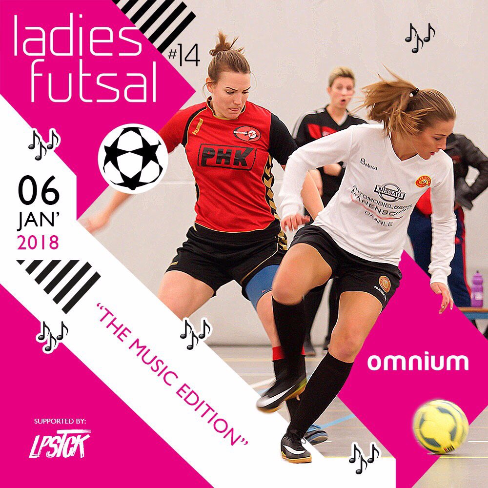 LadiesFutsal14's tweet photo. 🎶 06.01.2018 is het zover.
5th | THE MUSIC EDITION
L A D I E S F U T S A L #14 
Supported by #LPSTCK 💄
Be there!
#vrouwenvoetbal #zaalvoetbal 
Team aanmelden?
https://t.co/LWlCuhNPu6 https://t.co/KruOCCVzMS