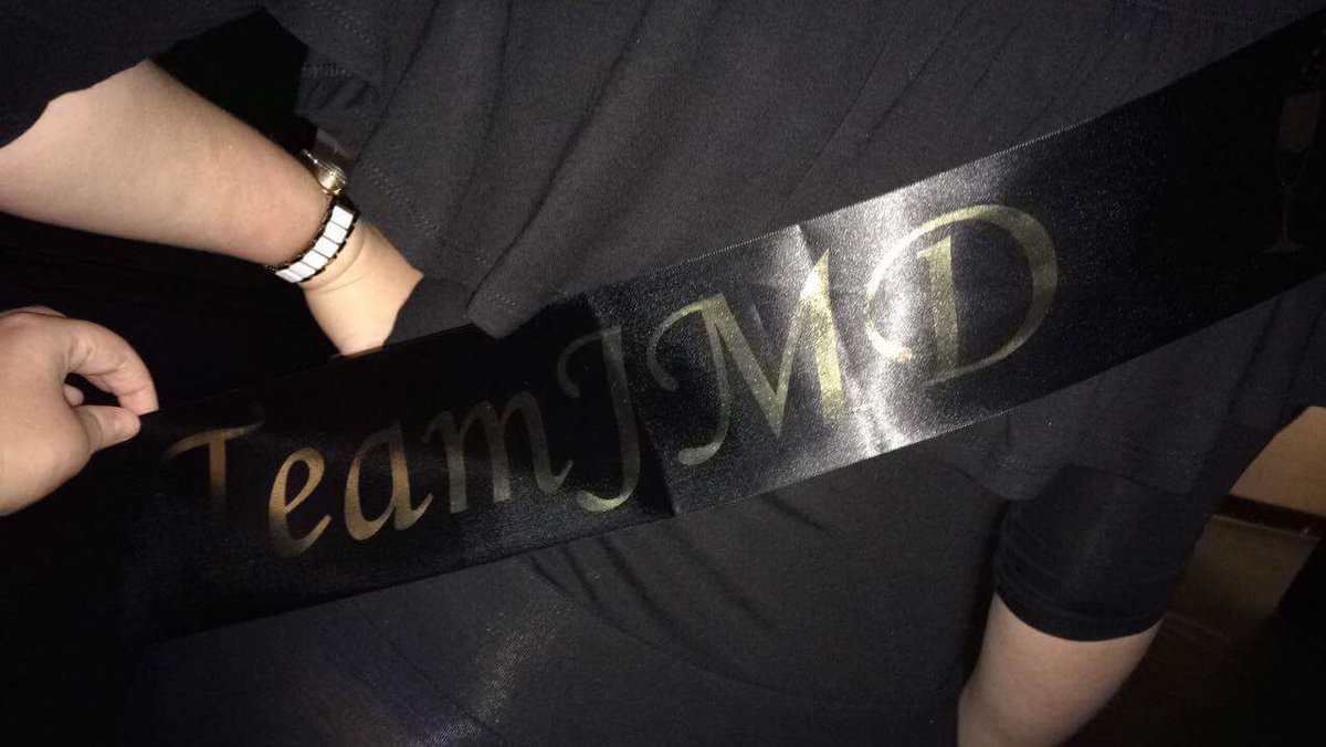 TeamJMD's tweet photo. Jolie wore #TeamJMD on her birthday sash last night in Leeds. @TheJaneMcDonald https://t.co/jZUxq0VFL9