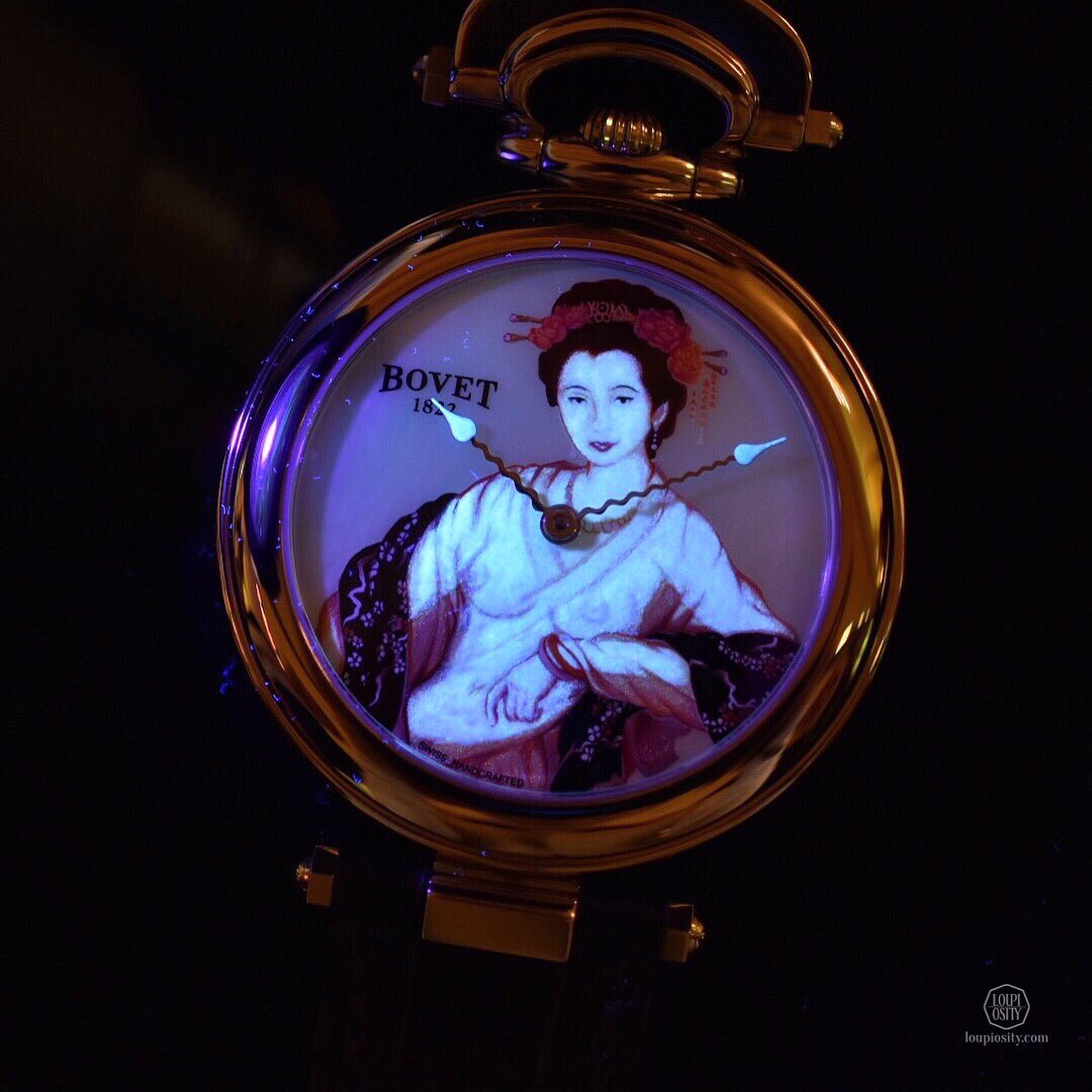 Loupiosity's tweet photo. Lot 42 @Bovet_1822 Secret Beauty for #OnlyWatch2017 with luminescent miniature painting of a #Geisha @OnlyWatch2017 @ChristiesWatch https://t.co/jhZV6rb3hb