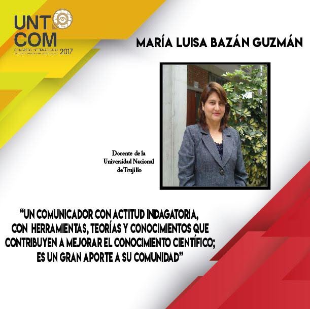 untcomtrujillo's tweet photo. Les compartimos una frase de #MariaLuisaBazán docente y directora de escuela de Ciencias de la Comunicación de la @unitruoficial. No olvides inscribirte para el #UntCom2017 ya falta poco. 📖😊 https://t.co/q14KpL3K4G